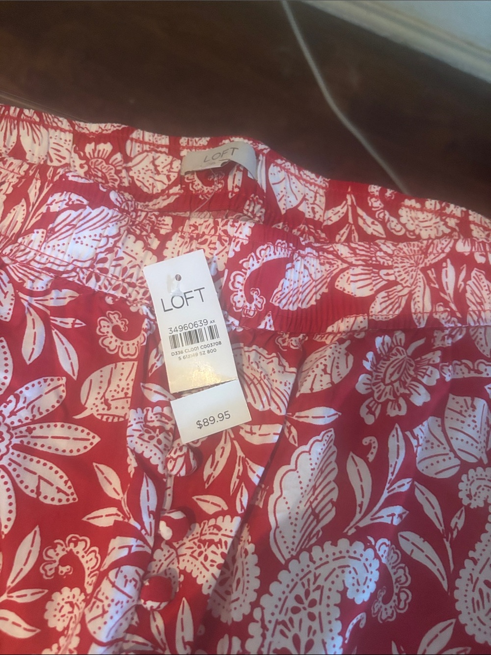 LOFT Red Floral Print Midi Skirt - Picture 6 of 7
